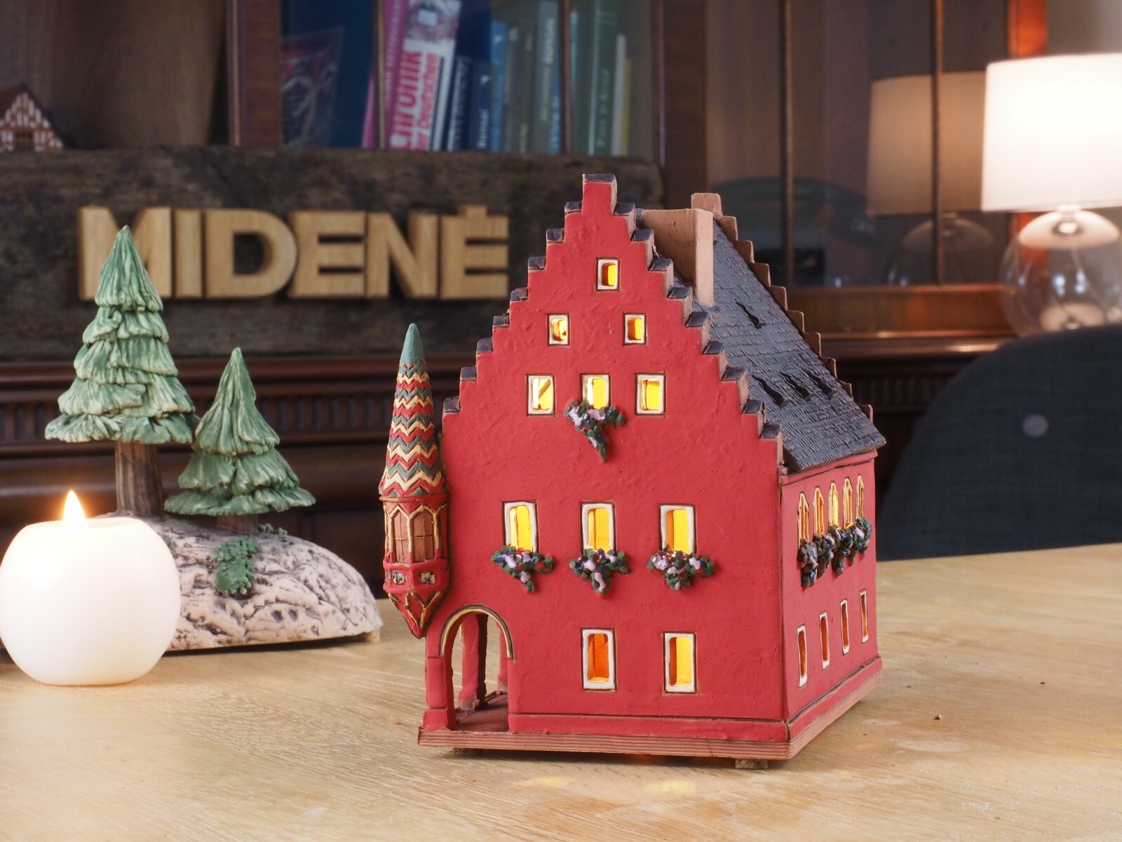 Ceramic Miniature House Candle Holder Old Merchants Hall Freiburg 15cm Midene