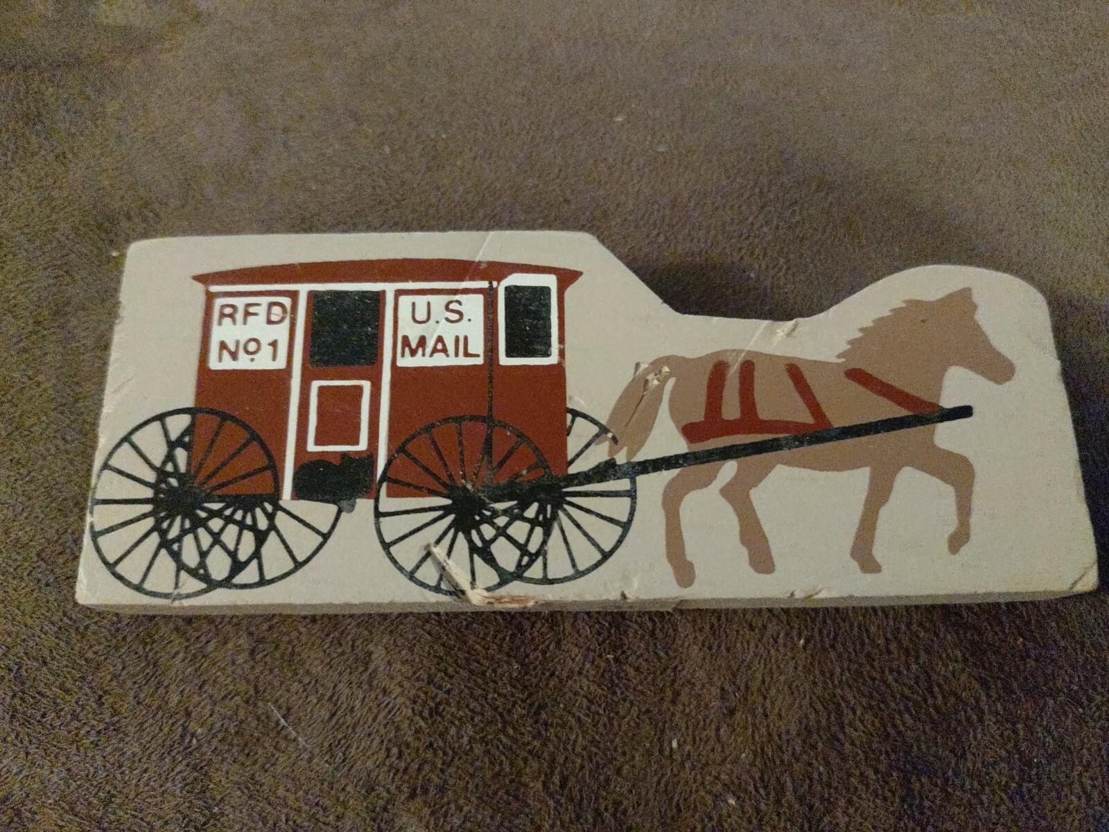 Vintage The Cats Meow Village Horse Drawn Red RFD #1 Mail Cart Shelf Sitter