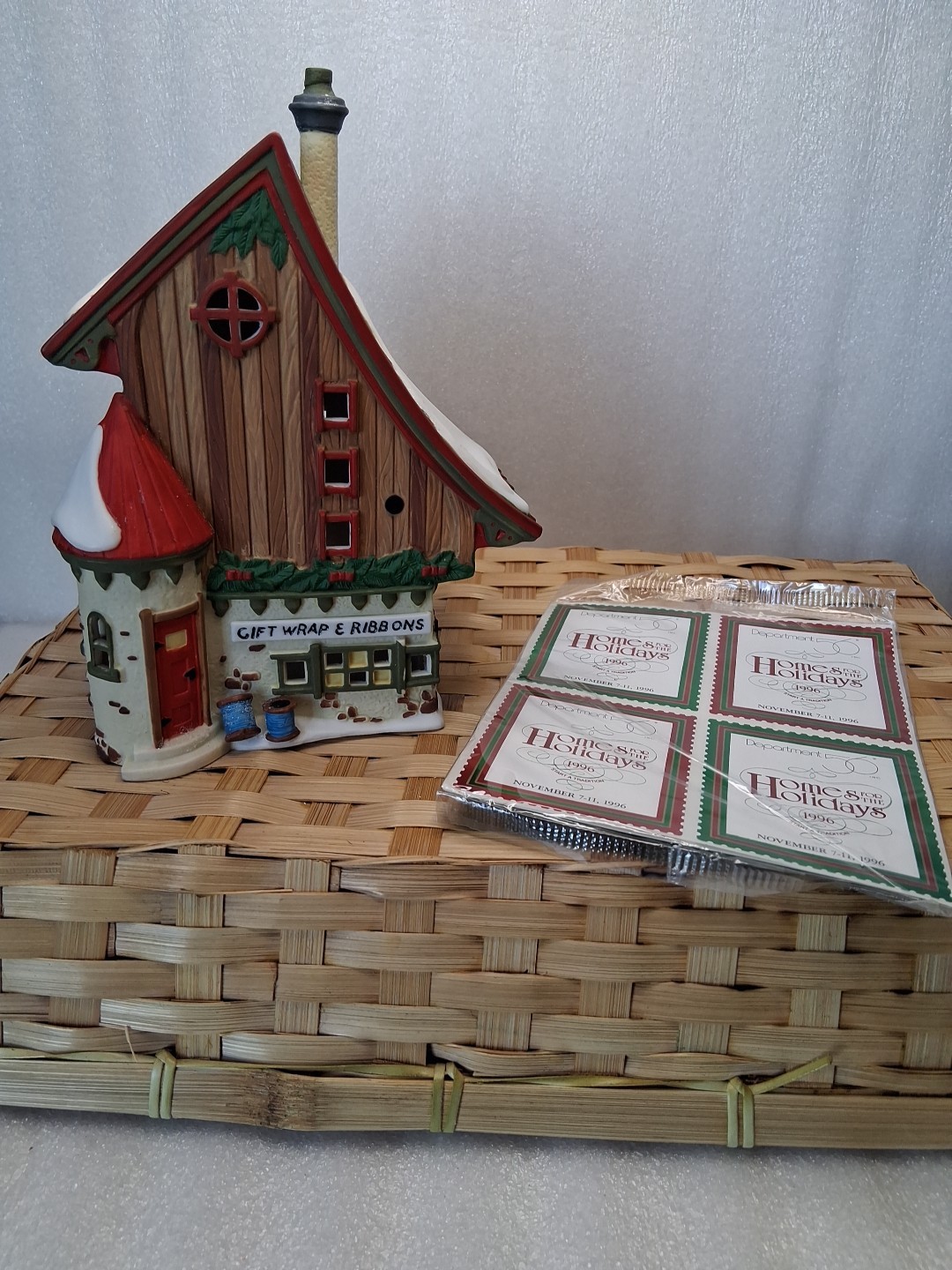 Department 56 Gift Wrap And Ribbons Building (#56930) And 4 Commemorative Stamps