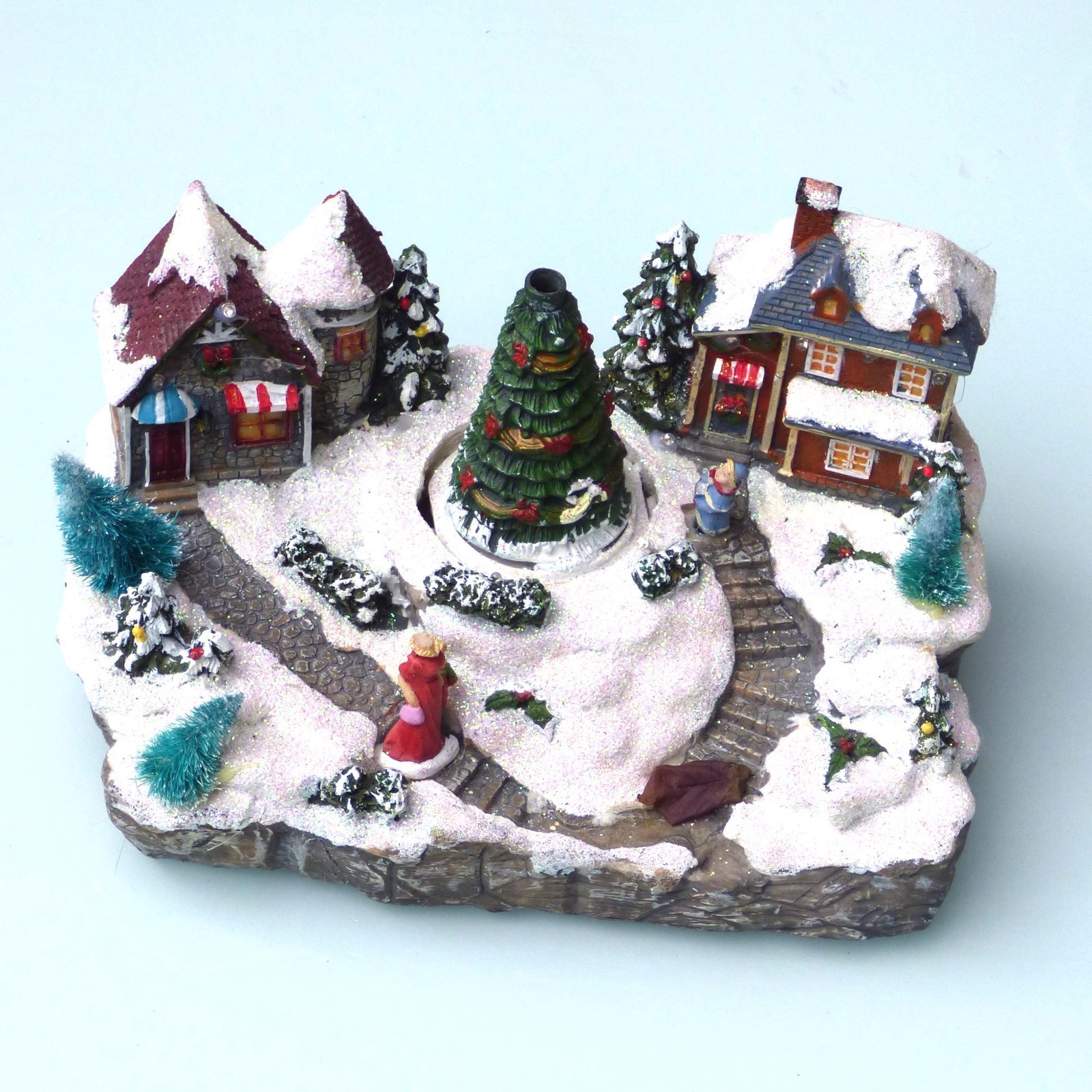 Vintage Lighted Christmas Village Scene – Snowy Houses & Tree