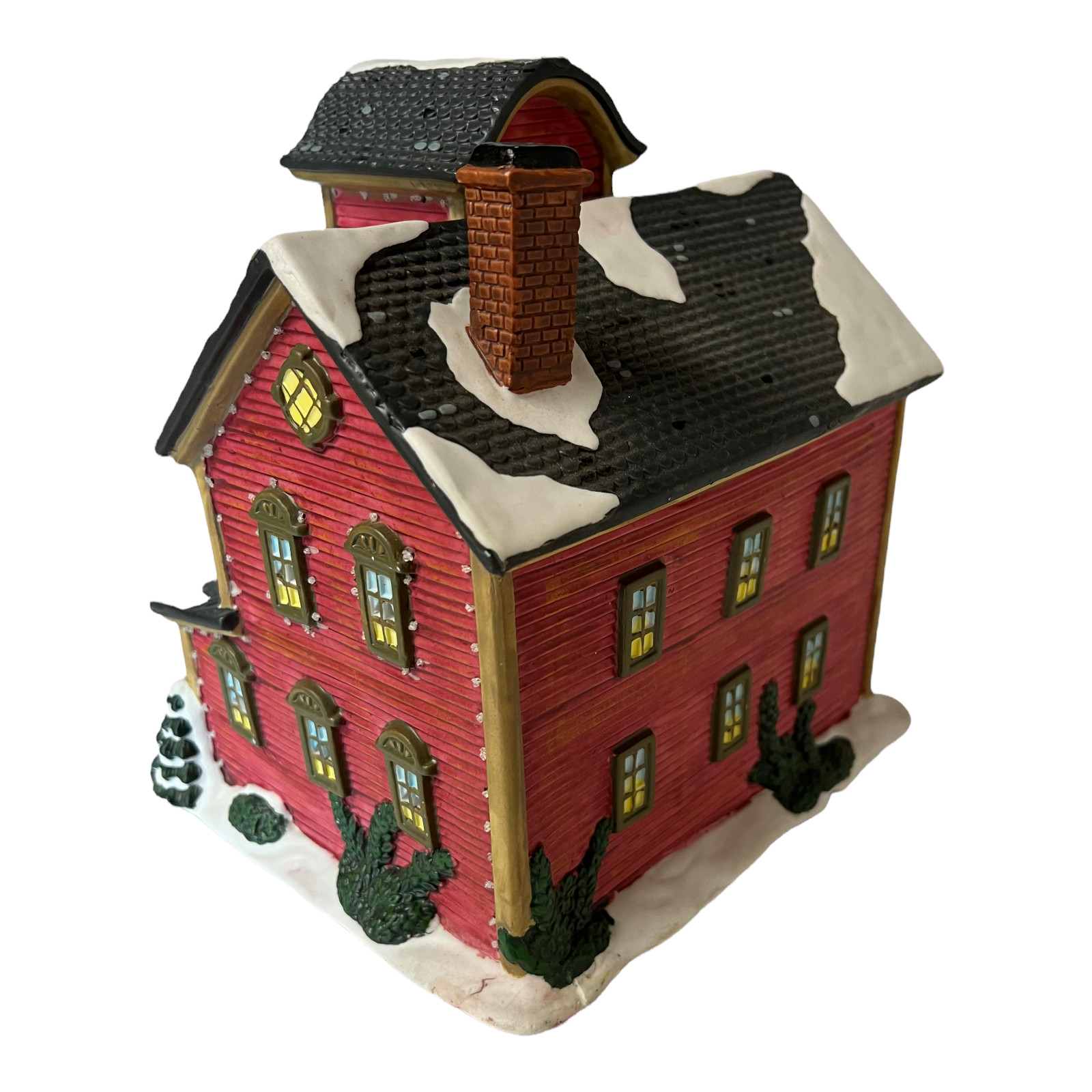 Christmas Village Fiber Optic Lighted Church School Porcelain Christmas Village