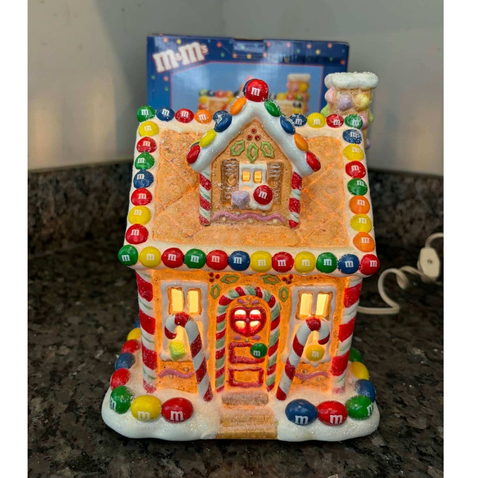 M&M’s Kurt S Adler Porcelain Lighted Gingerbread House Christmas Village 8.5″