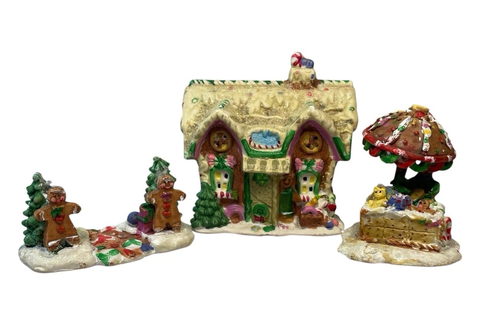 Gingerfrost Lane 2005 Gingerbread House Christmas Village 3pc Set Holiday 4”
