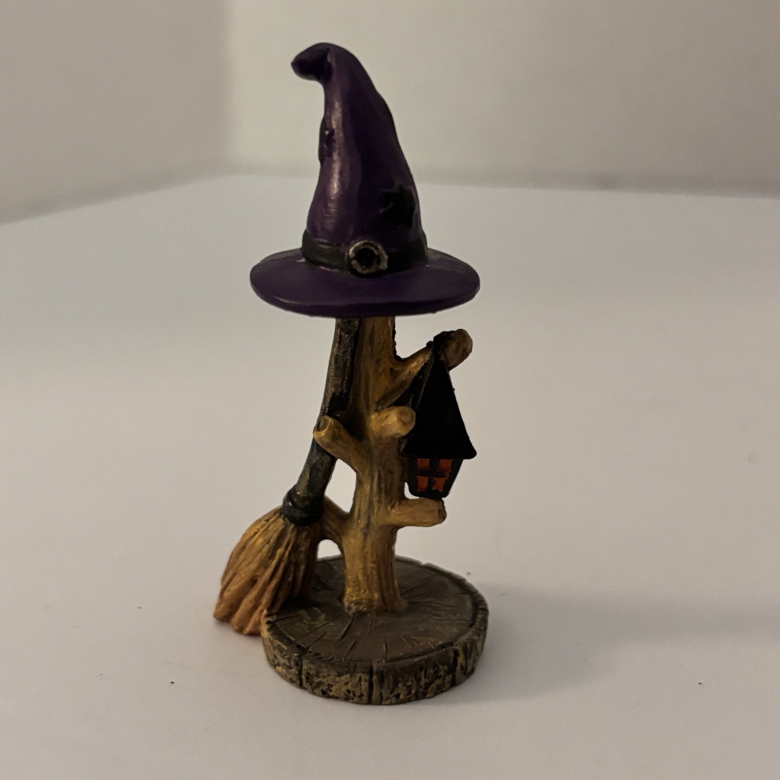 Halloween Village Mini Figure Tree W/ Witch Hat & Broom Fairy Garden