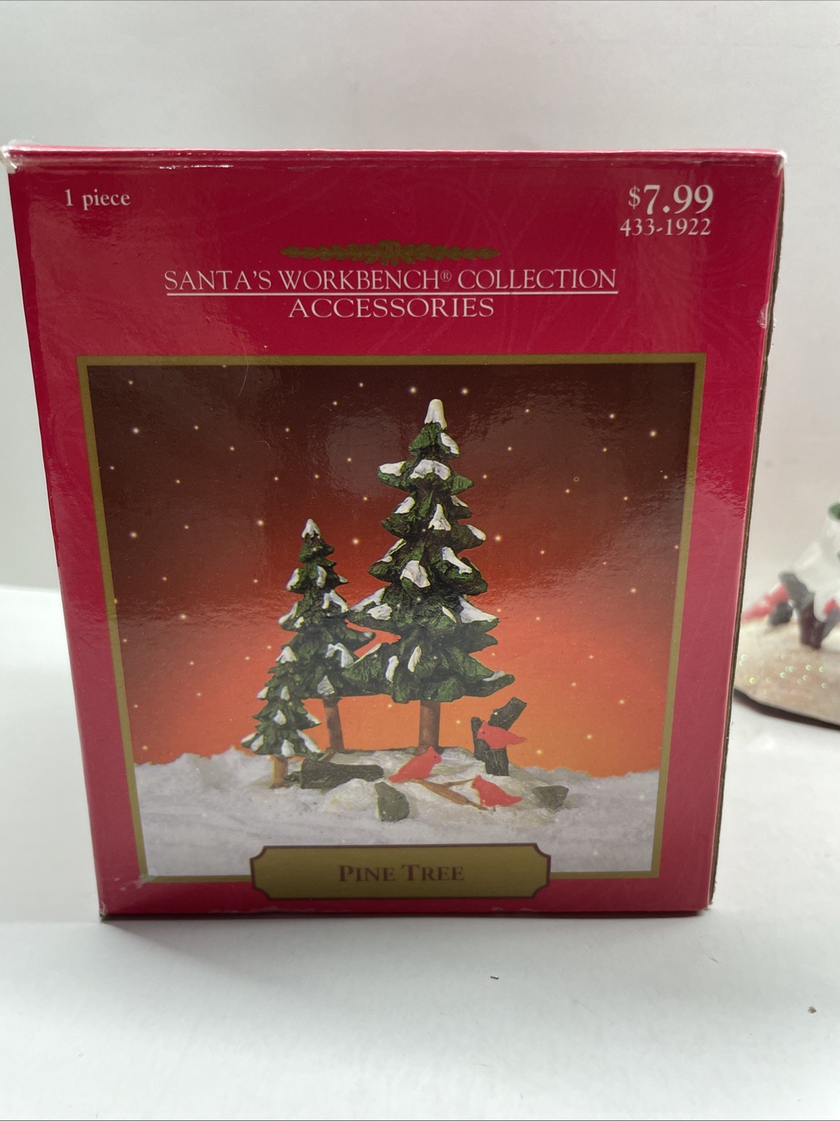 Santa’s Workbench Pine Tree Village Accessory Snow Trees Birds 1998 NIB