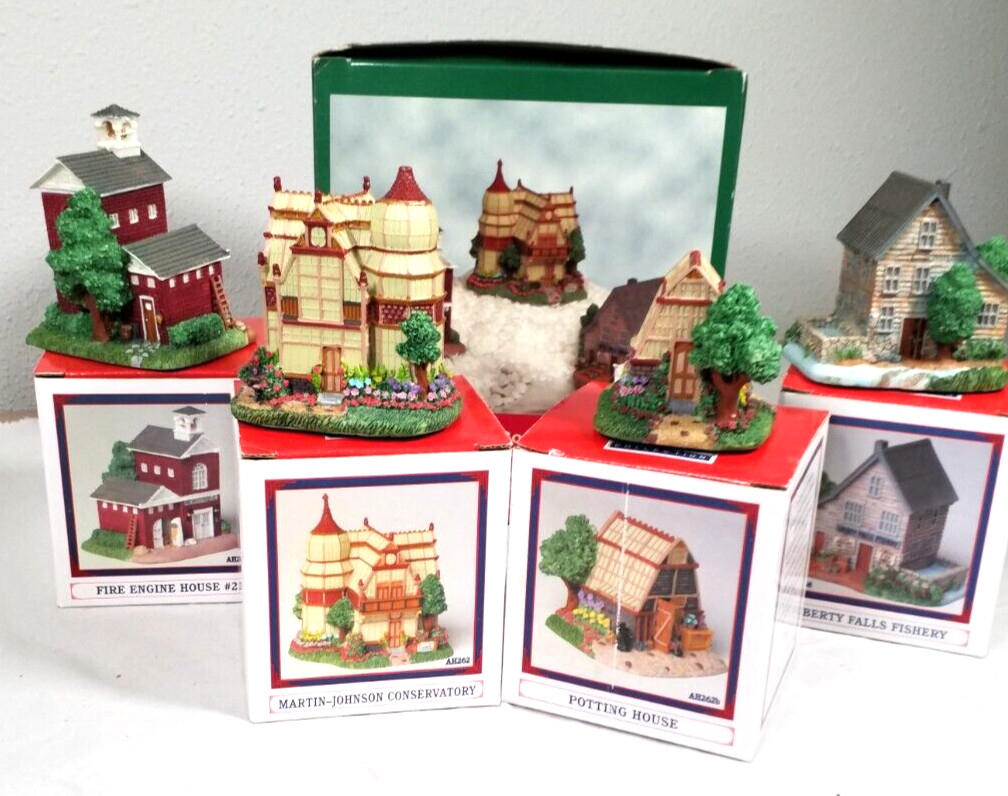 4 Liberty Falls Village Set – FIRE HOUSE, CONSERVATORY, POTTING SHED & FISHERY