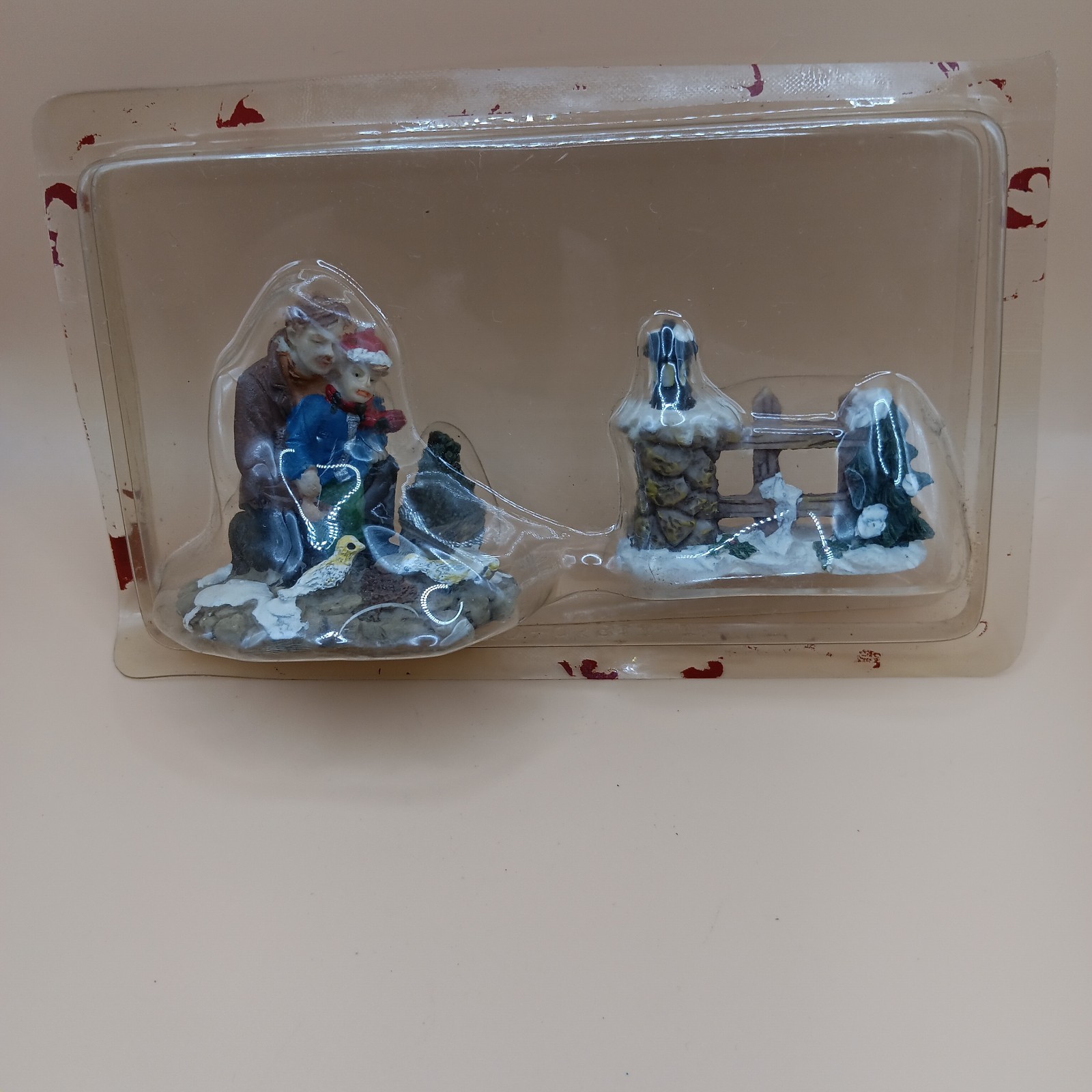 Vintage 2 Piece Miniture Christmas Village Pieces Father & Son Light/Fence New