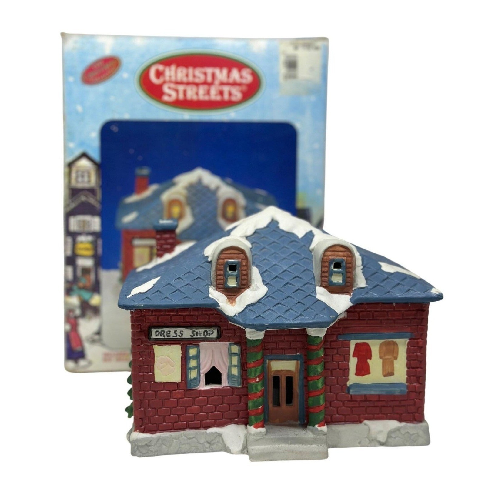 VTG Christmas Streets Illuminated Ceramic Dress Shop Decor Village House 5″x6″