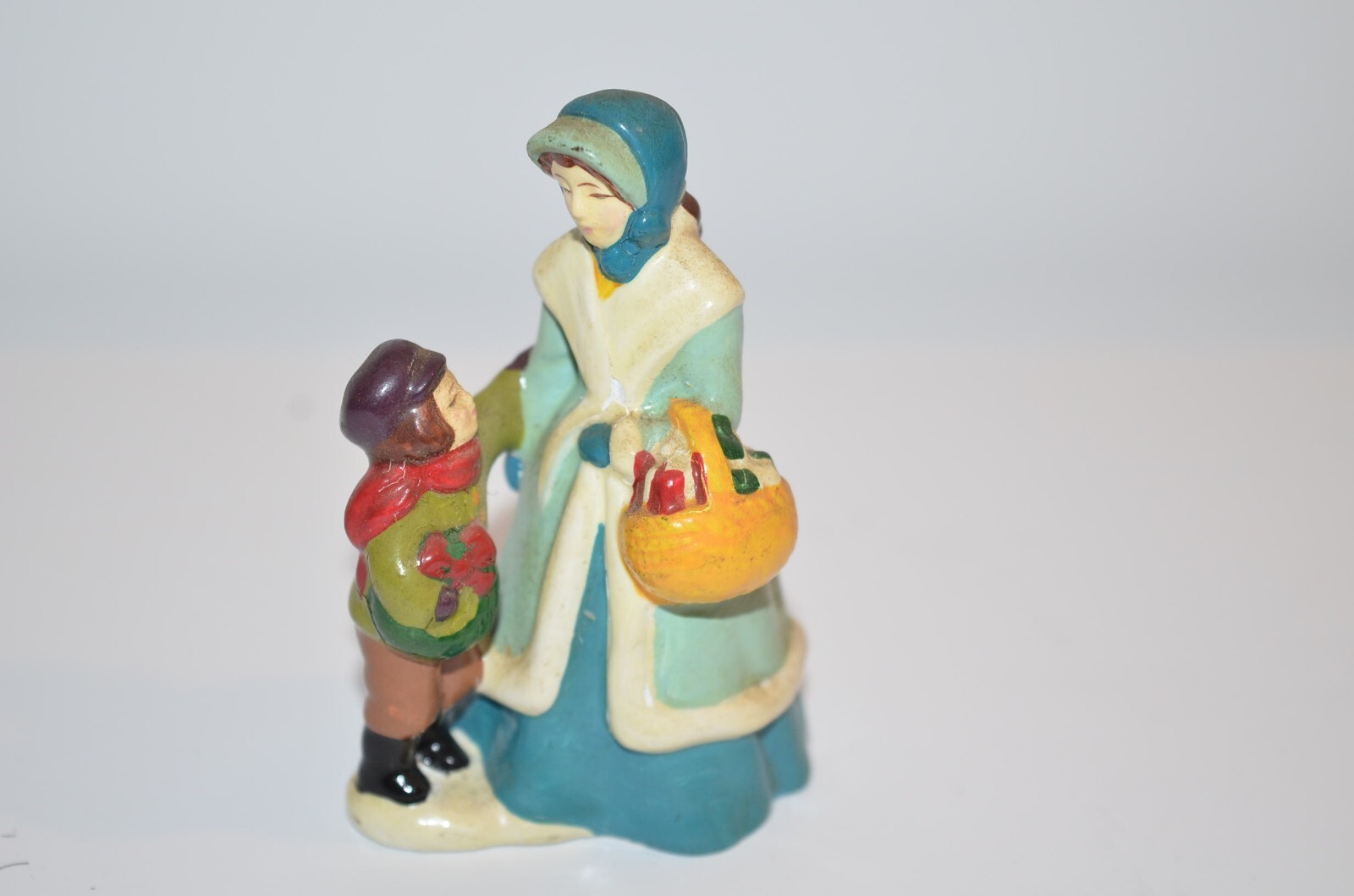 Vtg AVON 1982 McConnell’s Corners Shopper Boy & Woman Figure Village Christmas