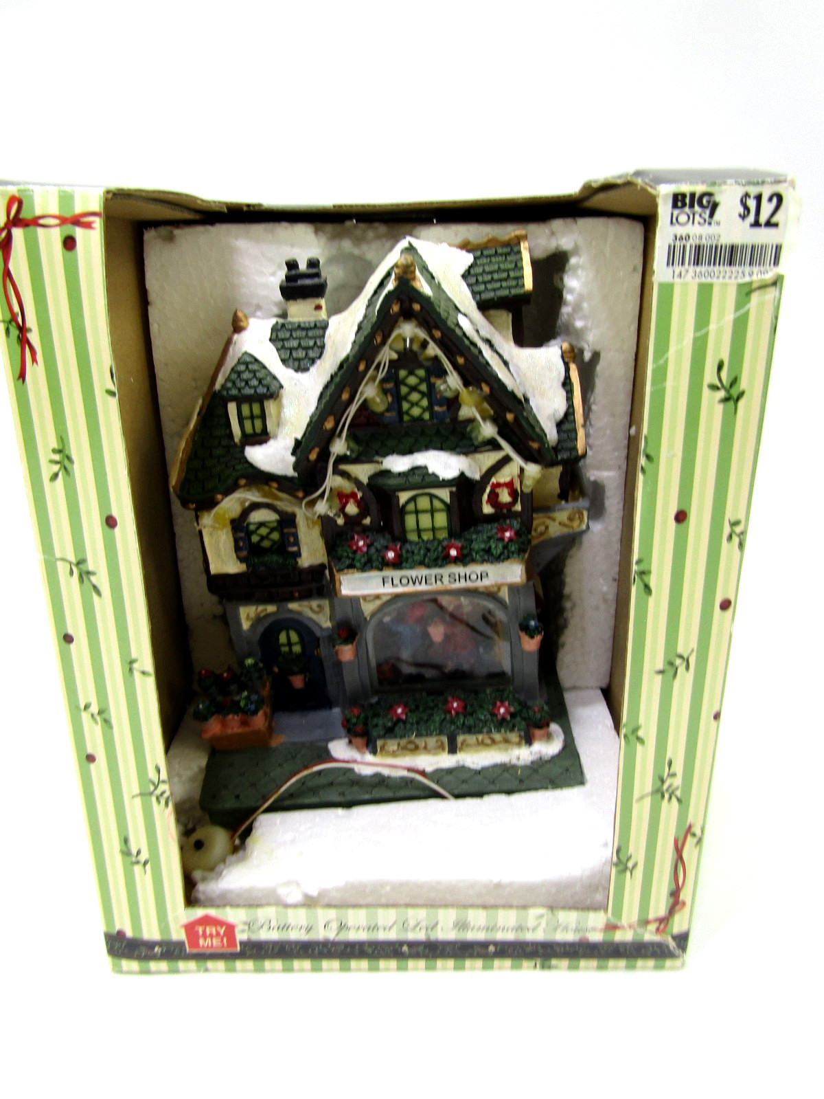 VTG Christmas Battery Operated LED Illuminated Light Up Flower Shop Village
