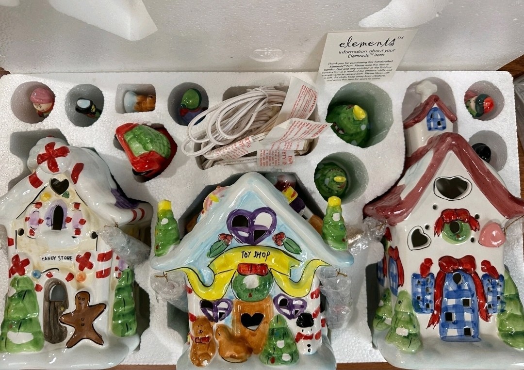 Elements 12 Piece Ceramic Light Up Christmas Village Set