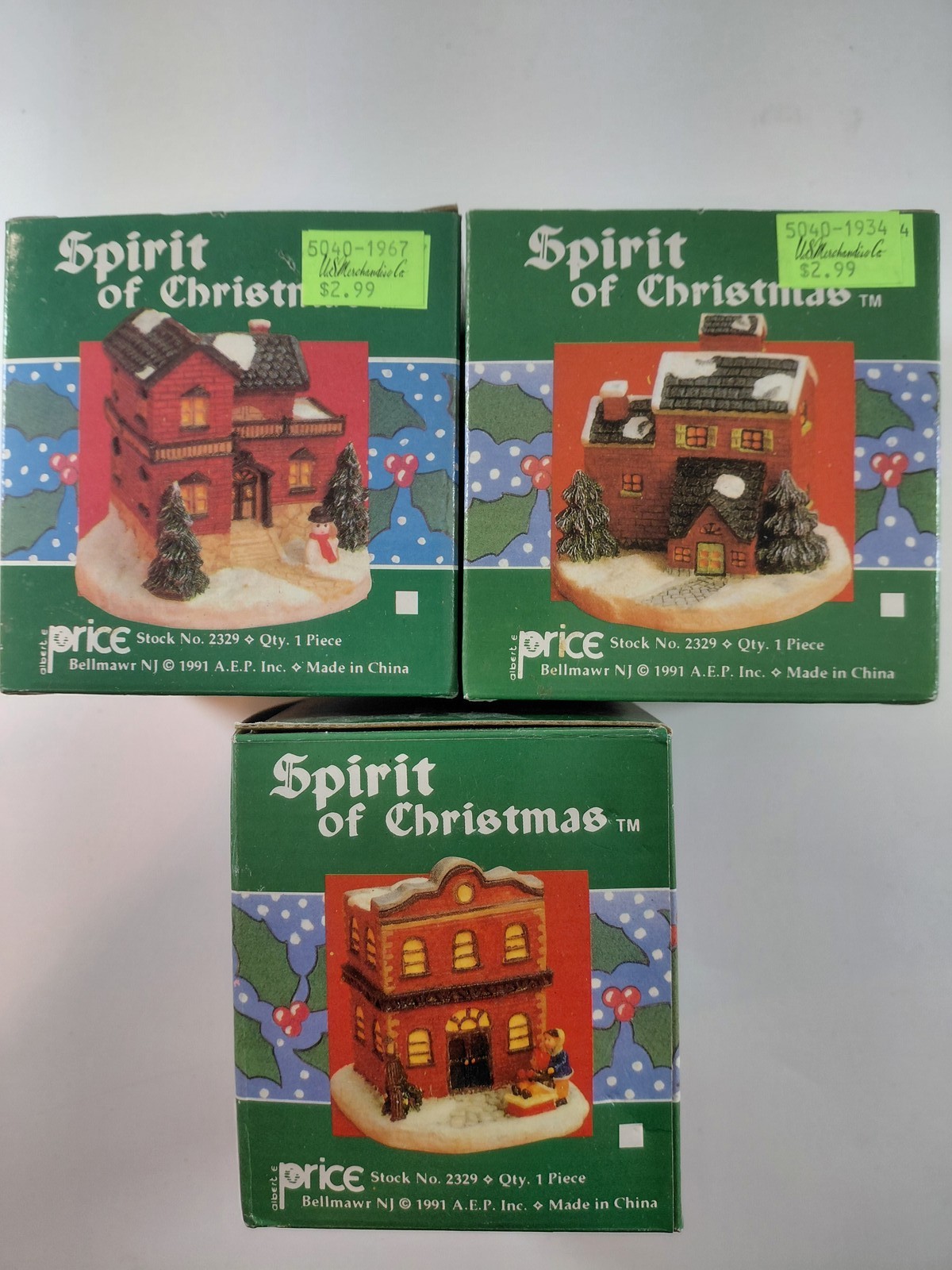 Albert E. Price Spirit of Christmas Victorian Village Houses Lot of 3 1991 NIB