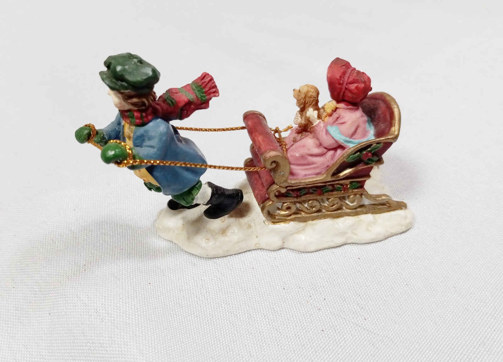 Grandeur Noel Victorian Village Boy Pulling Girl Dog In Sleigh Figure Christmas