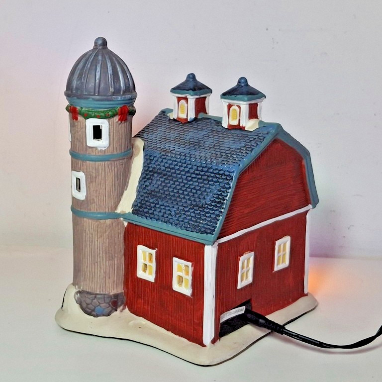 Crosslight Christmas Village Kringle Family Farm Red Barn ~ LED Lights, 8″ Tall