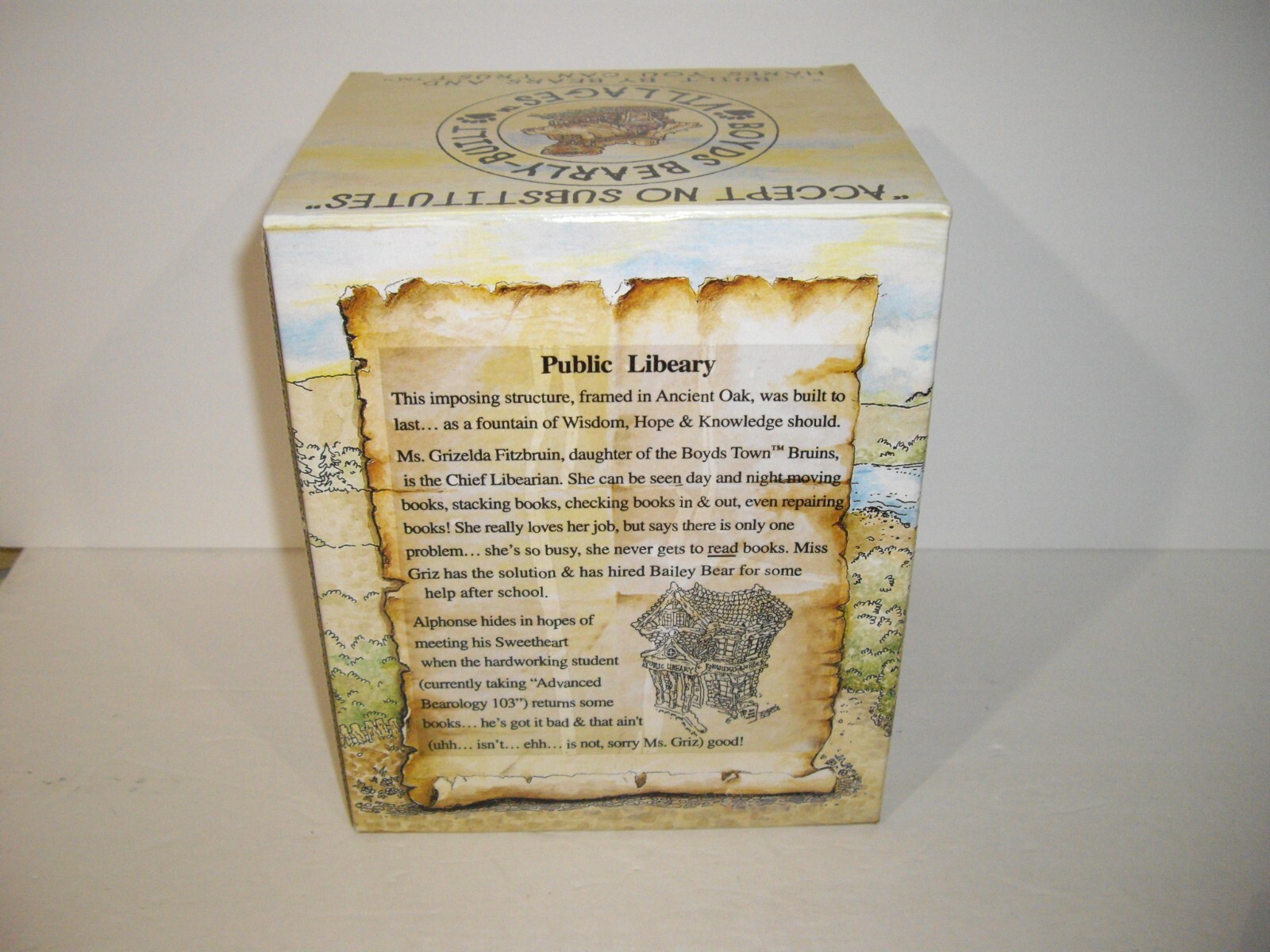 2000 Boyds Town Bearly Built Villages Public Library First Edition box