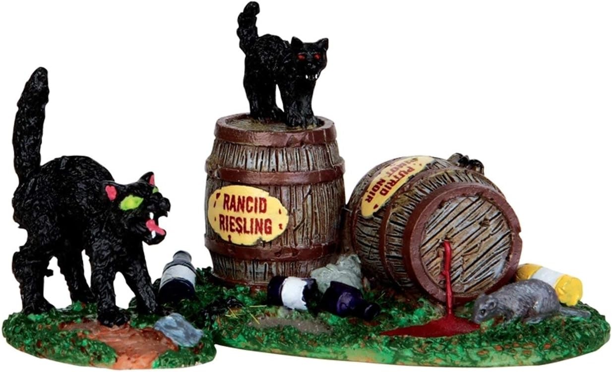 WINE BARRELS Set of 2 Cats Lemax SPOOKY TOWN 2013 Halloween NEW – #34611 RETIRED
