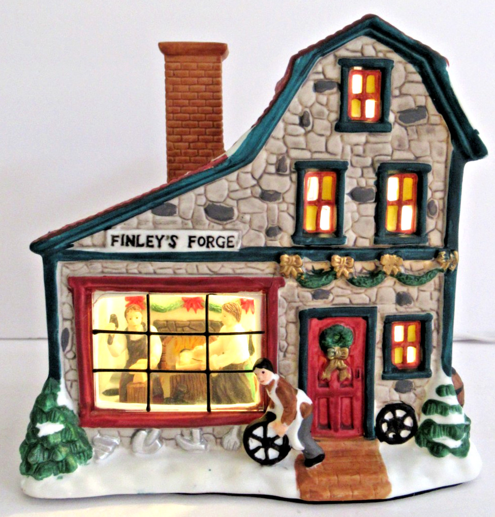 TRIM A HOME “FINLEY’S FORGE” ~ (6.5″ TALL) ~ ** LIGHTED 3-D SCENE ** RARE !!!
