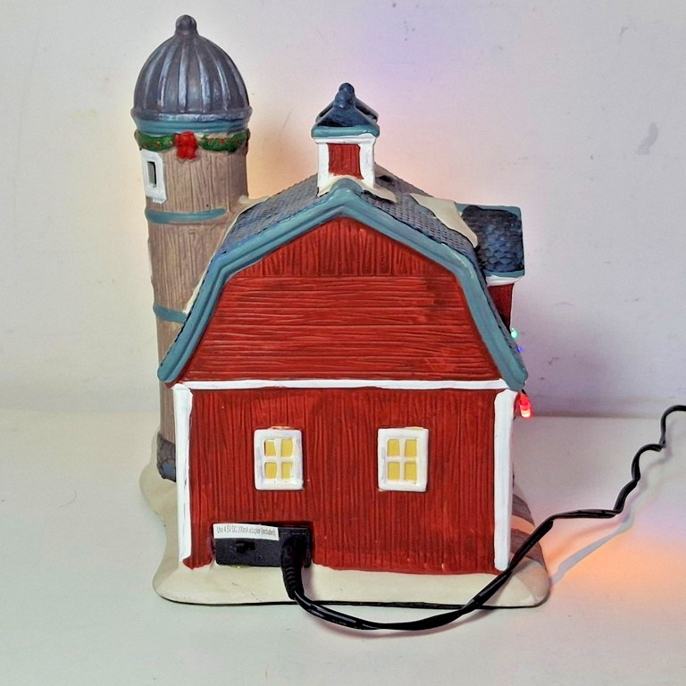 Crosslight Christmas Village Kringle Family Farm Red Barn ~ LED Lights, 8″ Tall