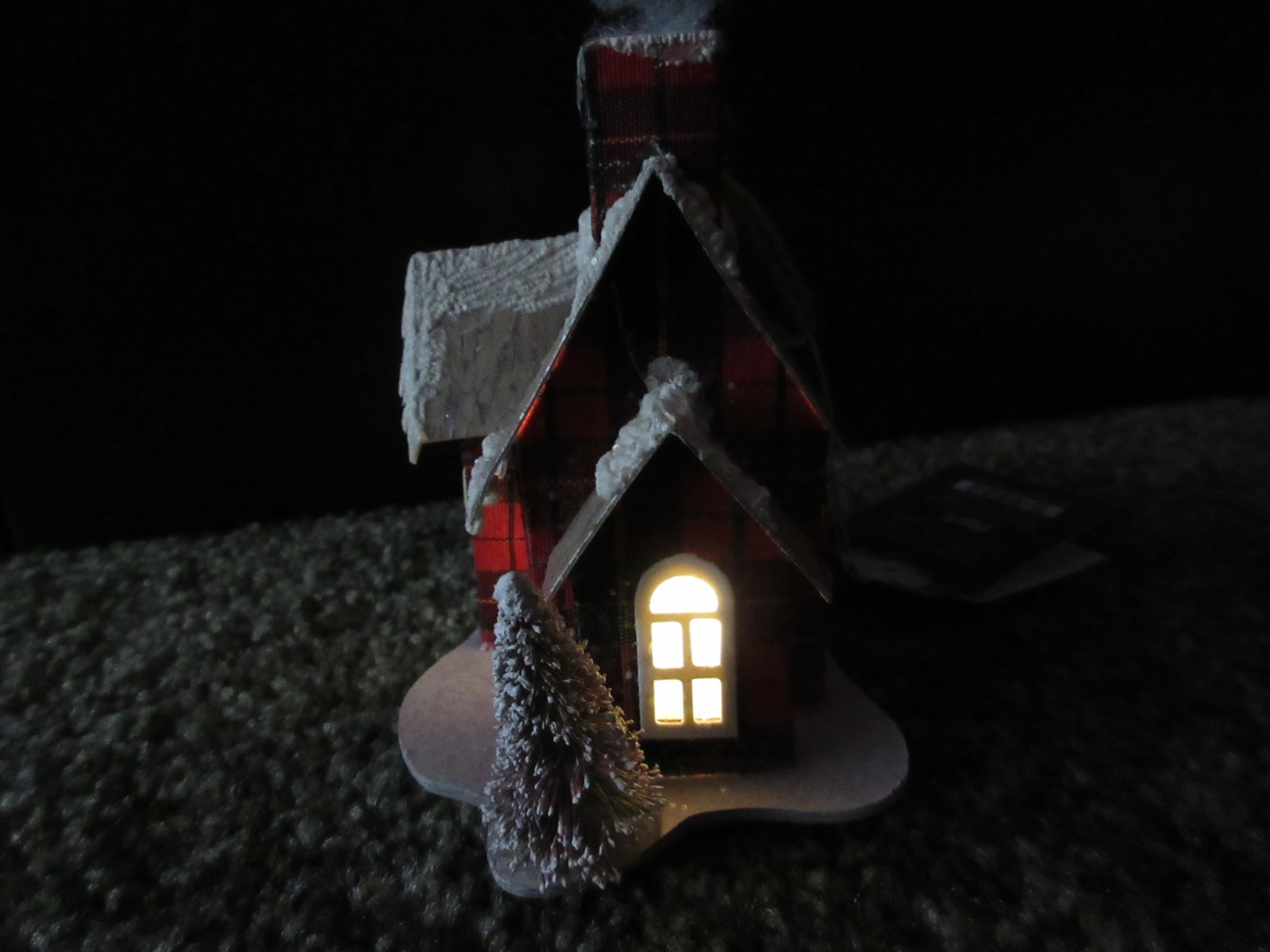 Christmas House Glitter Putz Cardboard Bottle Brush Trees Ornament Lights Up LED