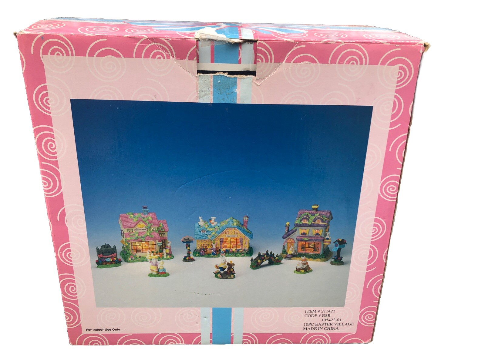 VTG Easter Village Town House Ceramic Building & Box 10 Piece Bunny No Cords