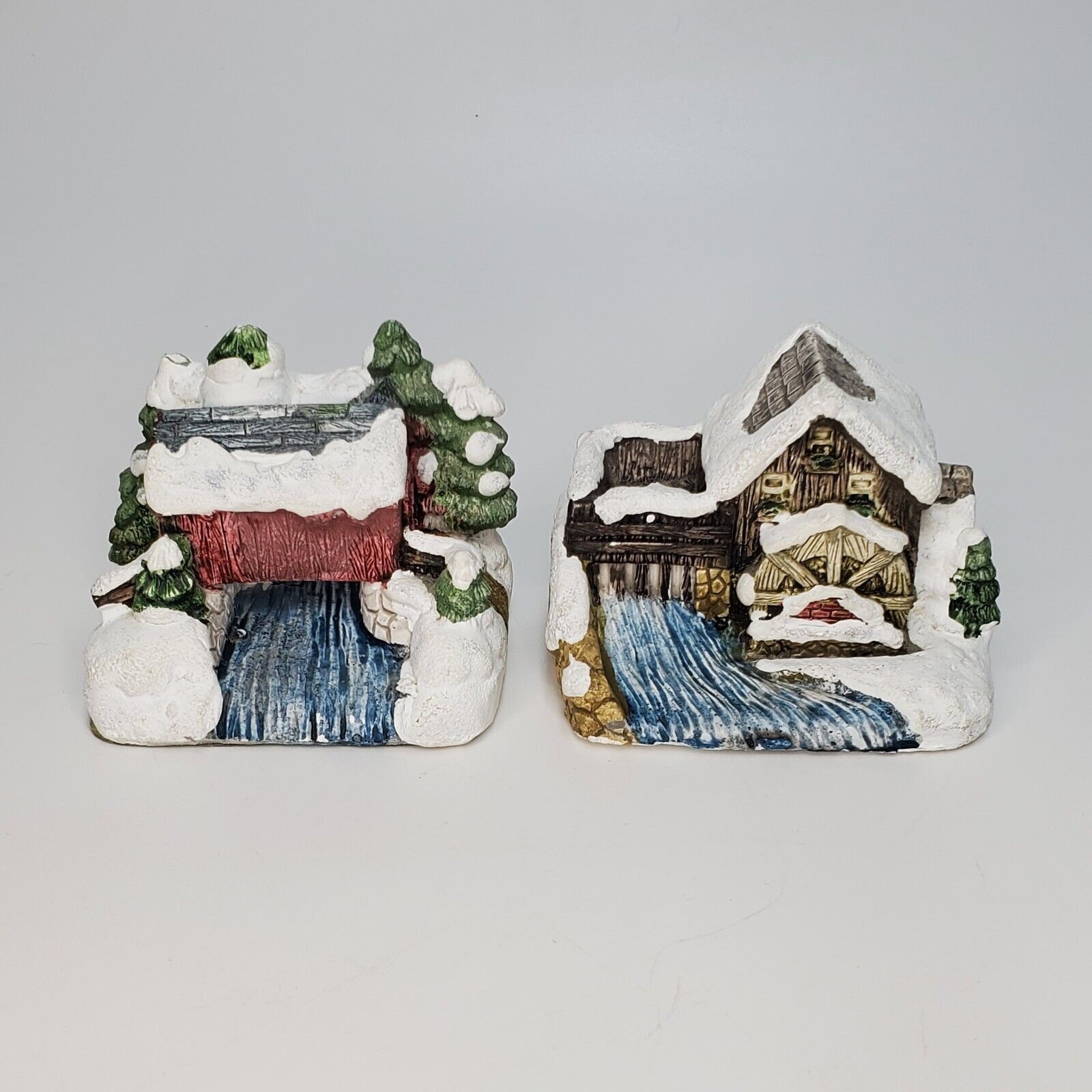 Vintage 1989 RSVP American Rustic Covered Bridge & Grist Mill Winter Miniatures