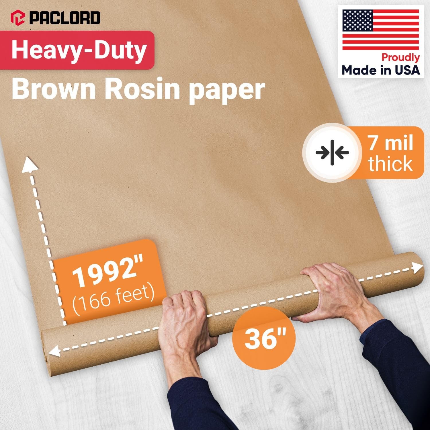 Floor Protection 36″ x 166 ft – USA-Made Brown Rosin Roll, 7 Mil Heavy-Duty B…