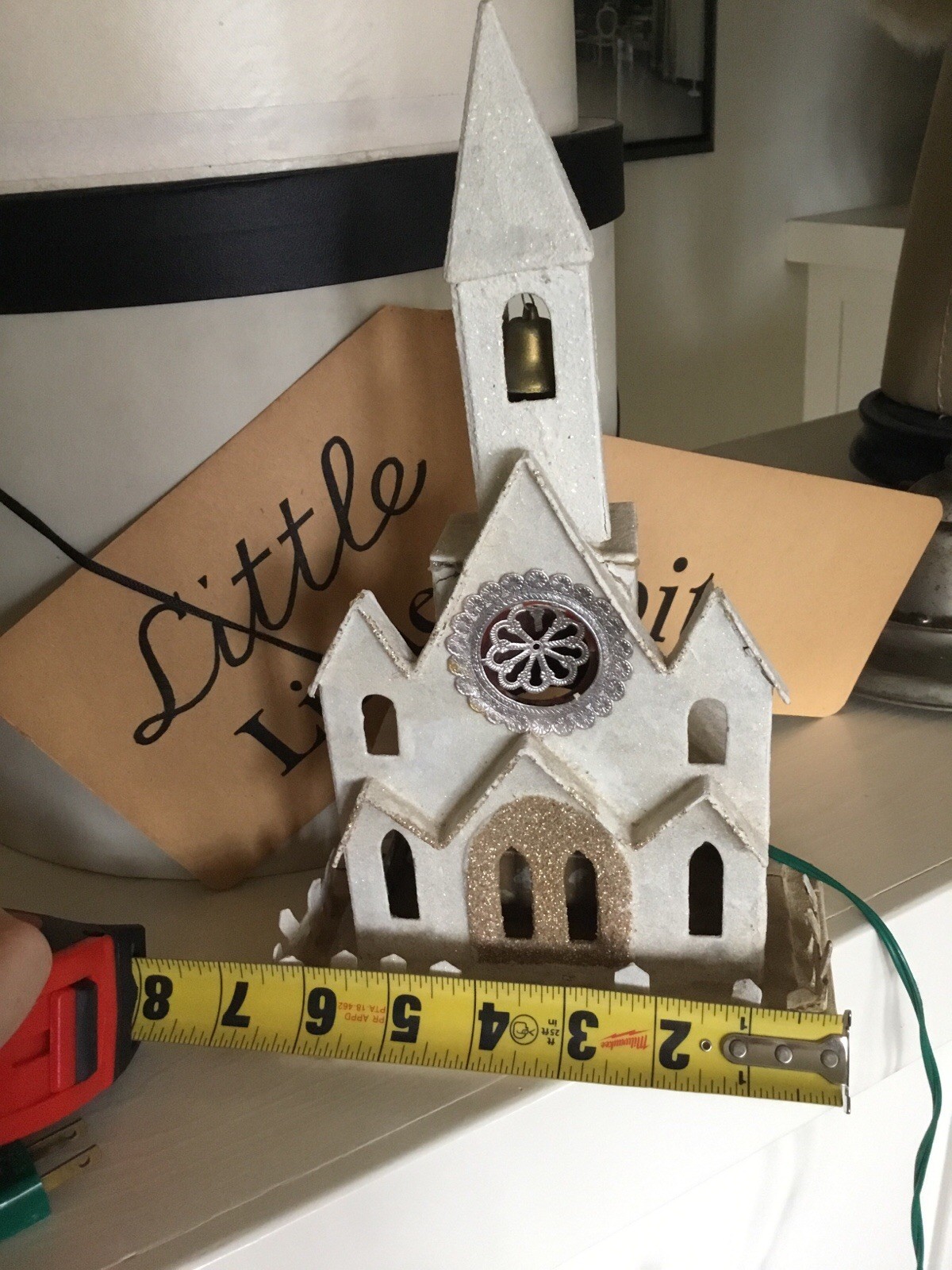 Vintage Christmas Putz Cardboard Light Up Church With Steeple 11” Tall AS IS