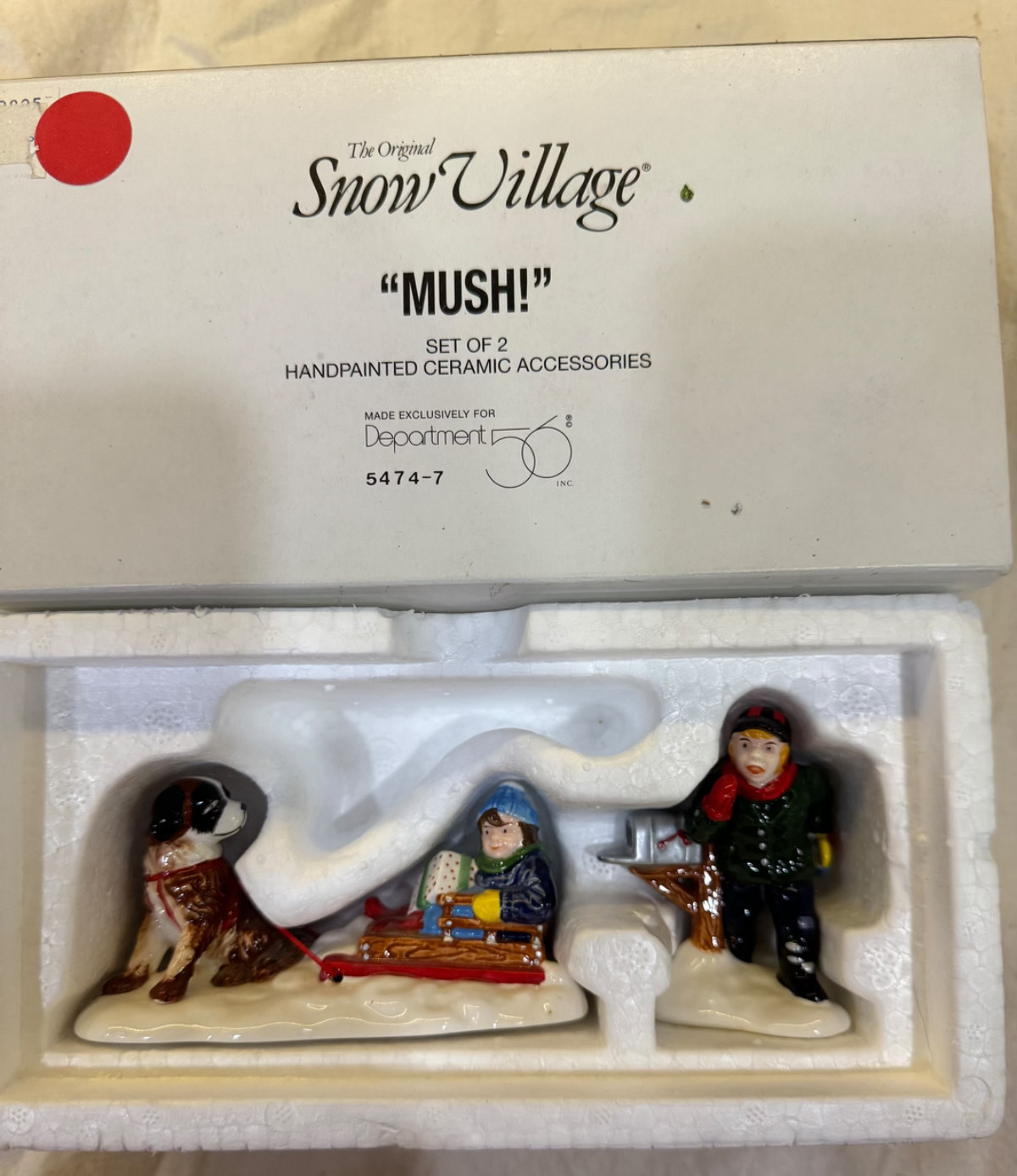 Department 56 Snow Village Hand Painted Mush! Original Box – Retired Item