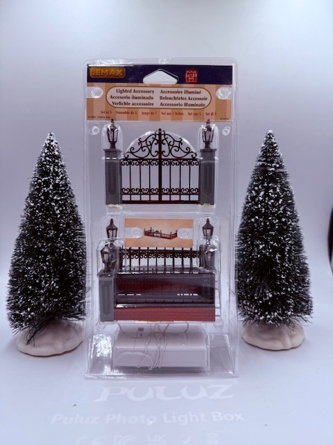 Lemax Lighted Wrought Iron Style Fence Accessory 5pc Christmas Village #10