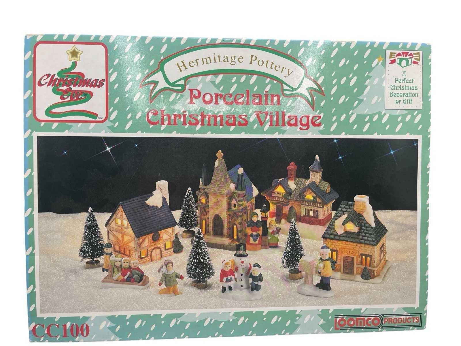 Vintage Hermitage Pottery 13 Piece Votive Porcelain Christmas Village 1997 NIB