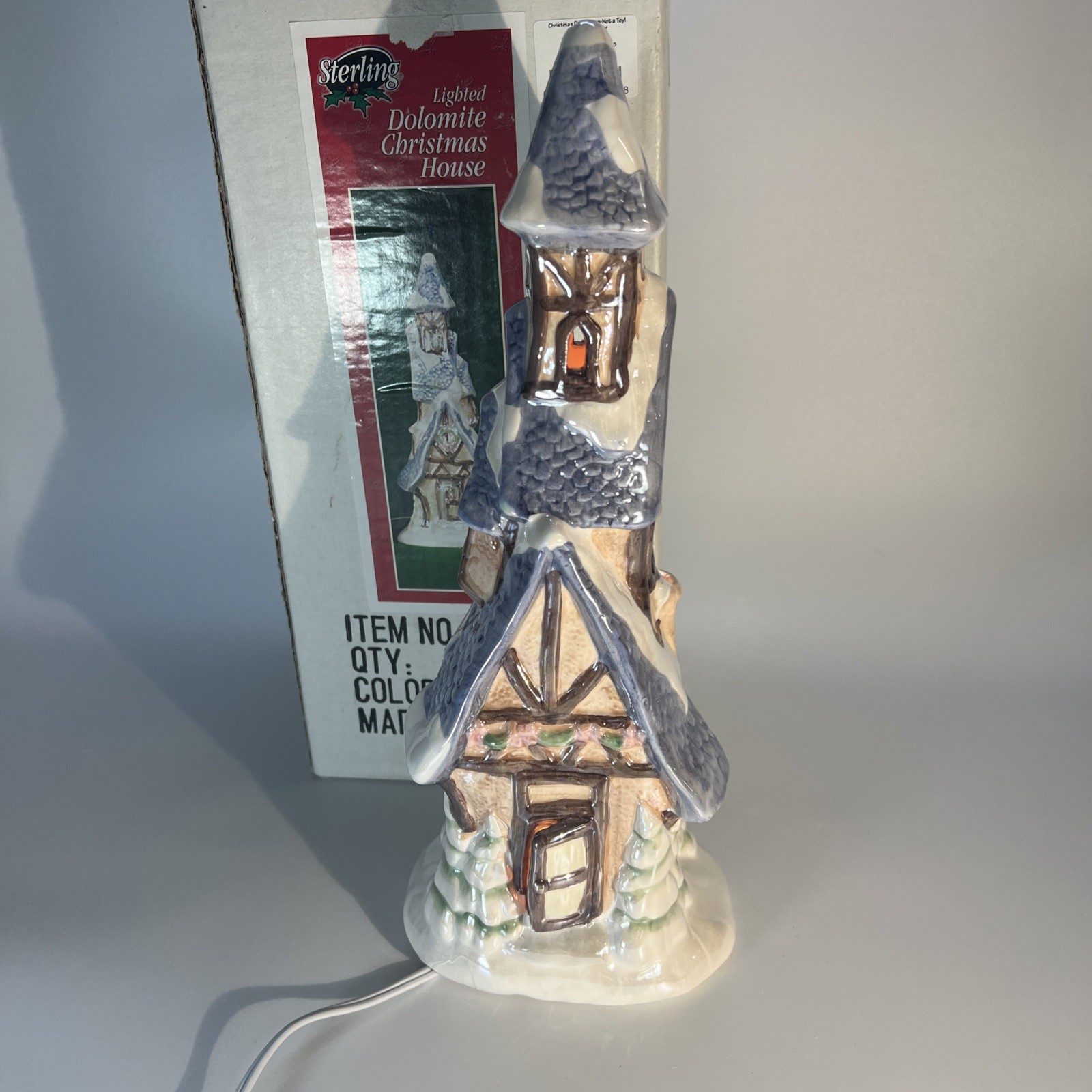 Christmas Building Sterling Dolomite Christmas House Iridescent Ceramic 12.5”
