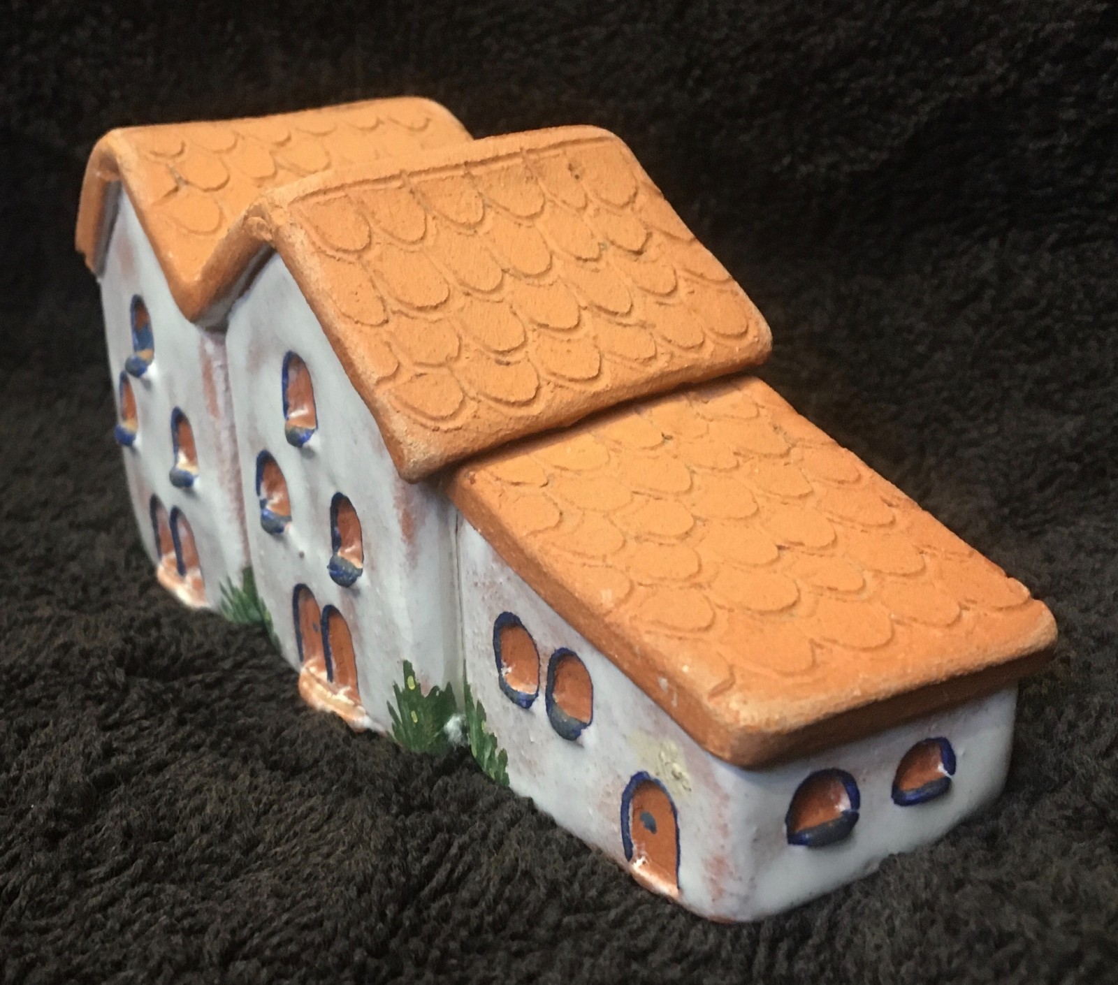 Vintage Mediterranean Ceramic Mini House Village Figurine Hand-Painted