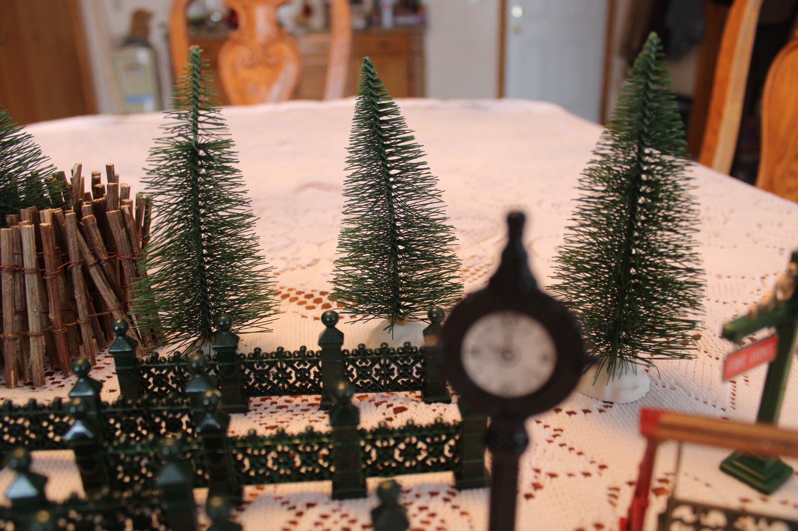 Christmas Village Metal Pieces, Metal Fencing & Pine Tree’s 17 Piece Group