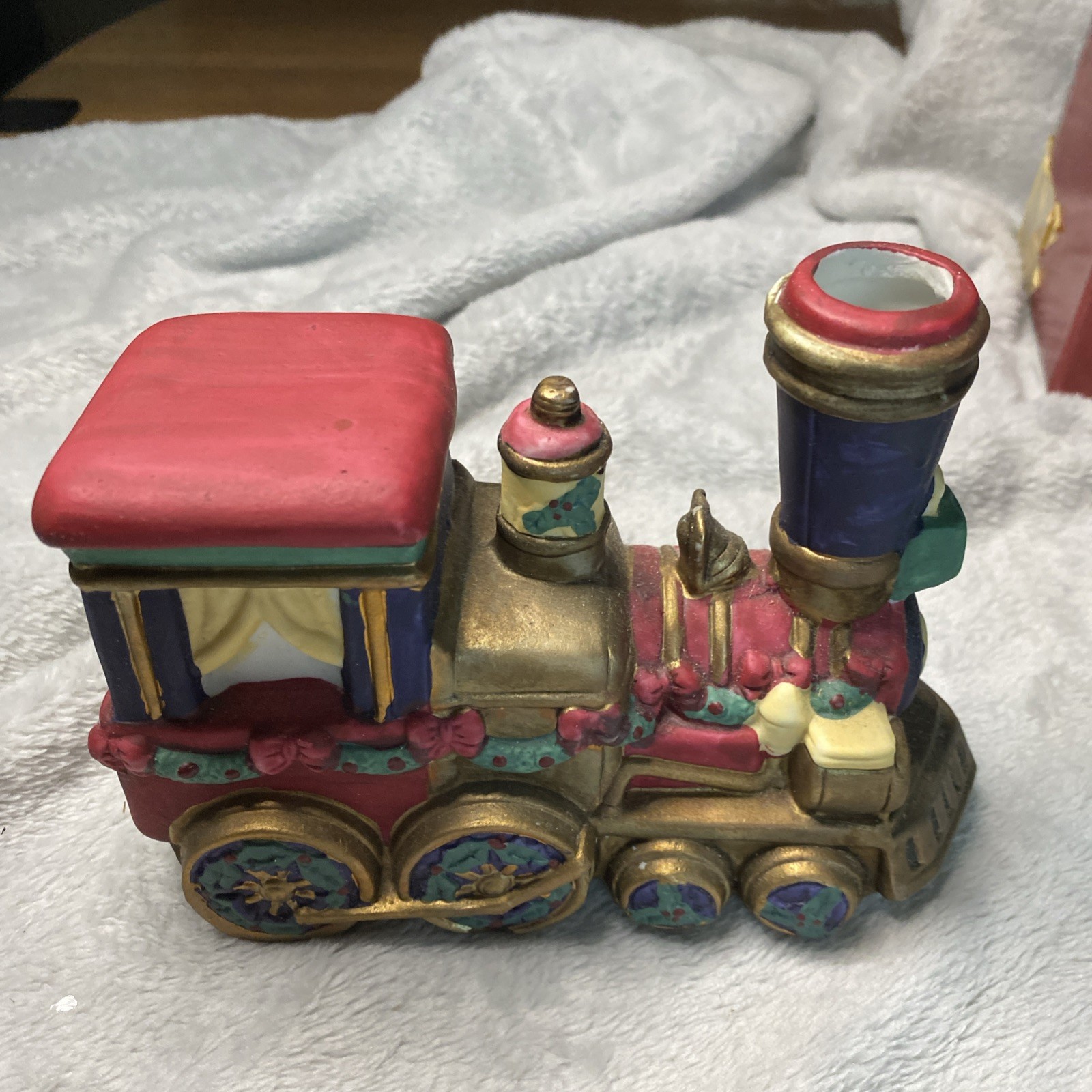 Santa’s Workbench 3 Piece Porcelain Lighted Santa Train Set Christmas Holiday