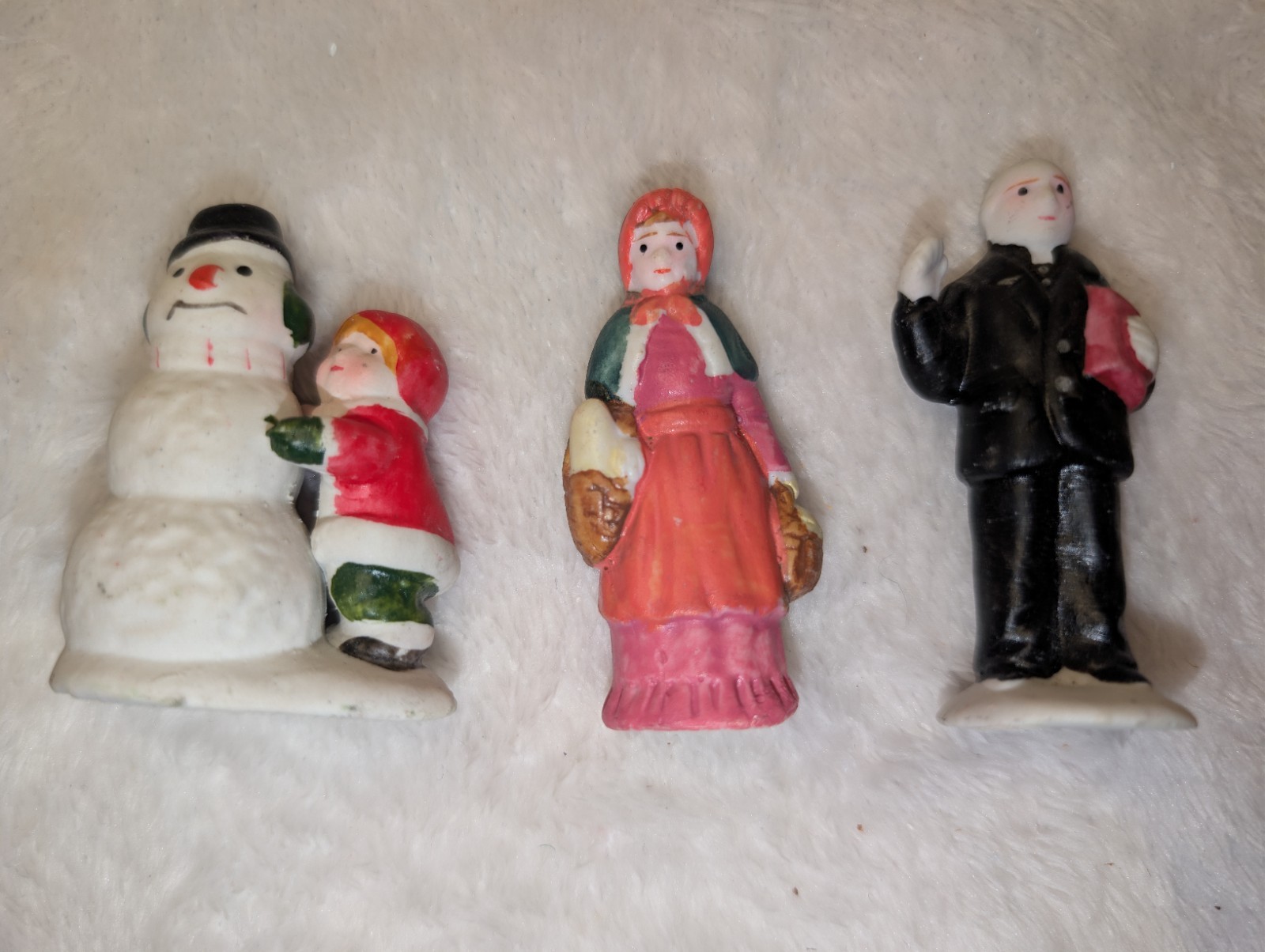 Lemax Christmas Figures Village Porcelain Santa Kids Snowman Priest Dog Lot of 6