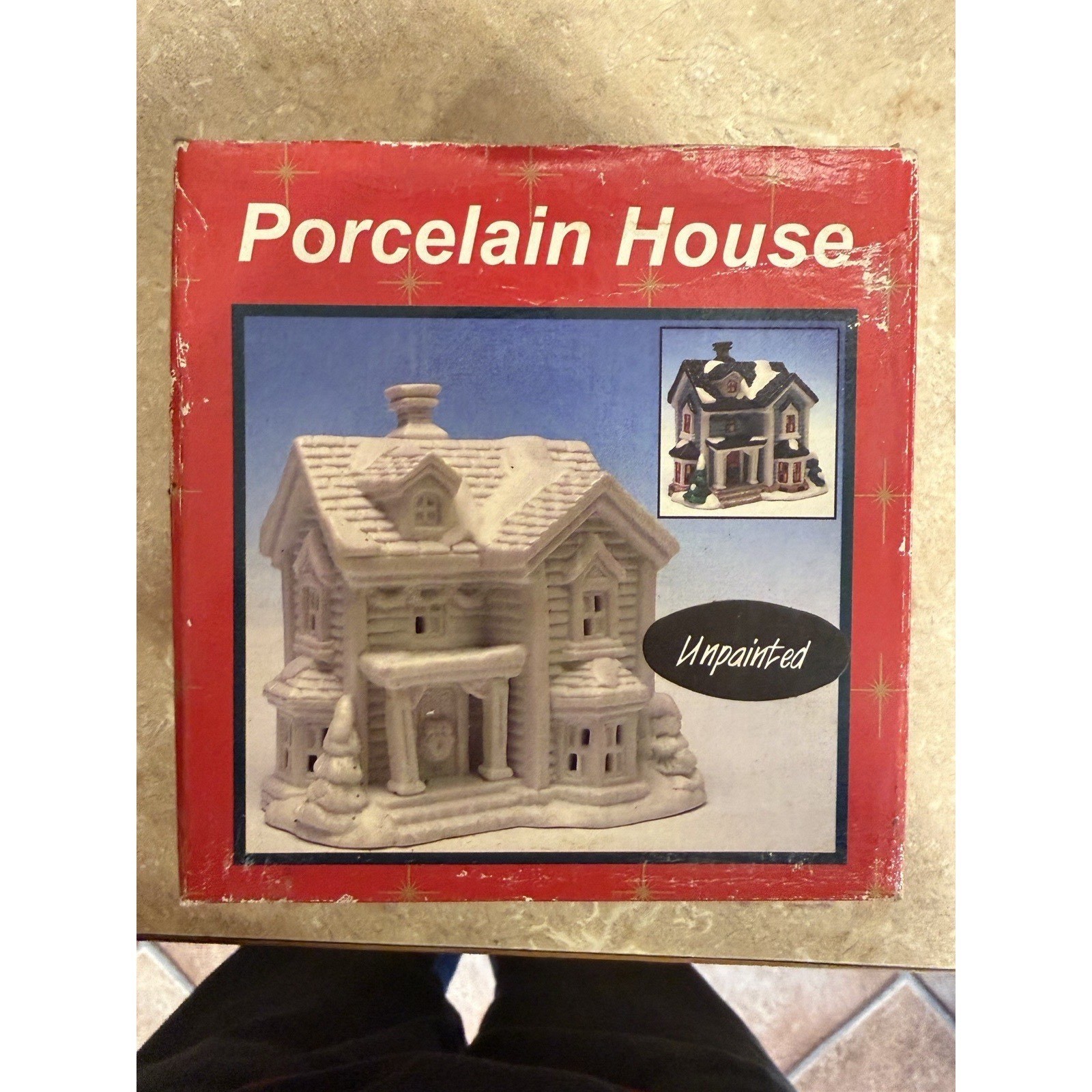 Porcelain Unpainted House Christmas Village Medium Boxed 7x7x4 Inches