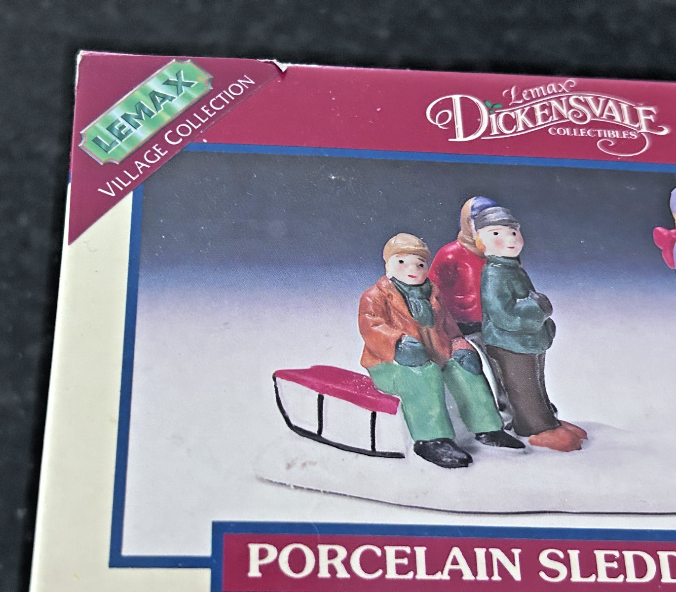 Lemax Christmas Village Children on Toboggan Sledding Scene Porcelain Figurine w