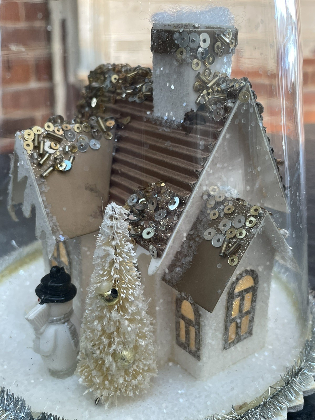 Pottery Barn Christmas Cloche Lighted House, Snowman, Trees 8×5 – Light Works