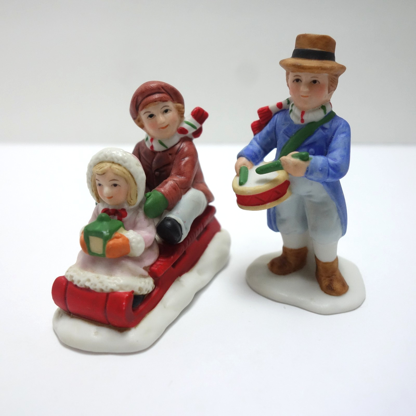 Homco Christmas Colonial Village Drummer Kids Sled 5104 5105 Vintage Lot of 2