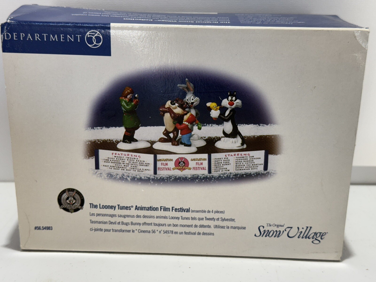 DEPT 56 SNOW VILLAGE 1999 THE LOONEY TUNES ANIMATION FILM FESTIVAL SET OF 4