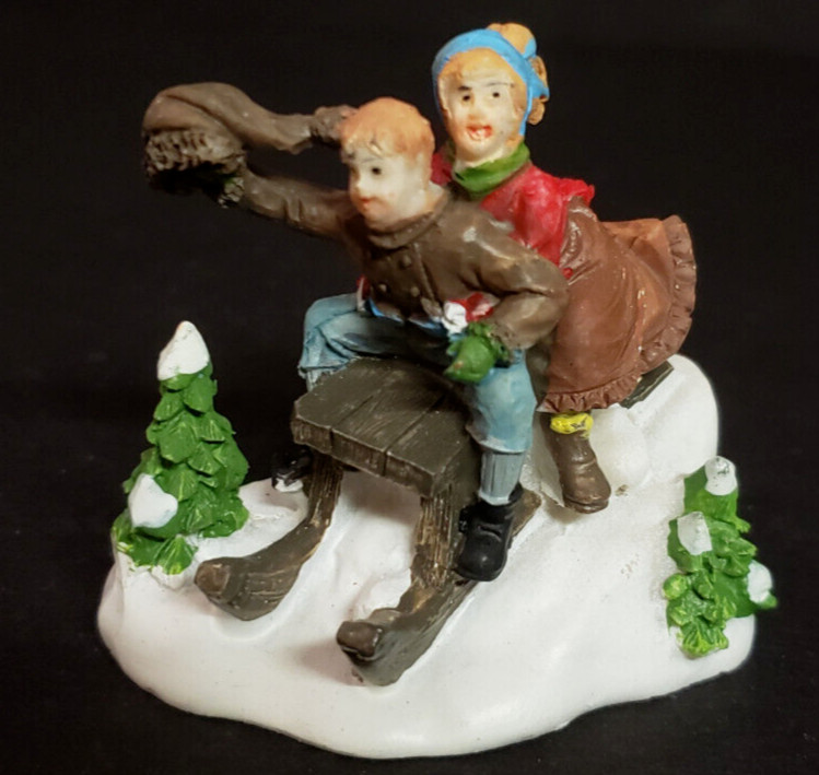 Holiday Time Santas Workbench Christmas Village Boys Kids Sledding Fun Sled