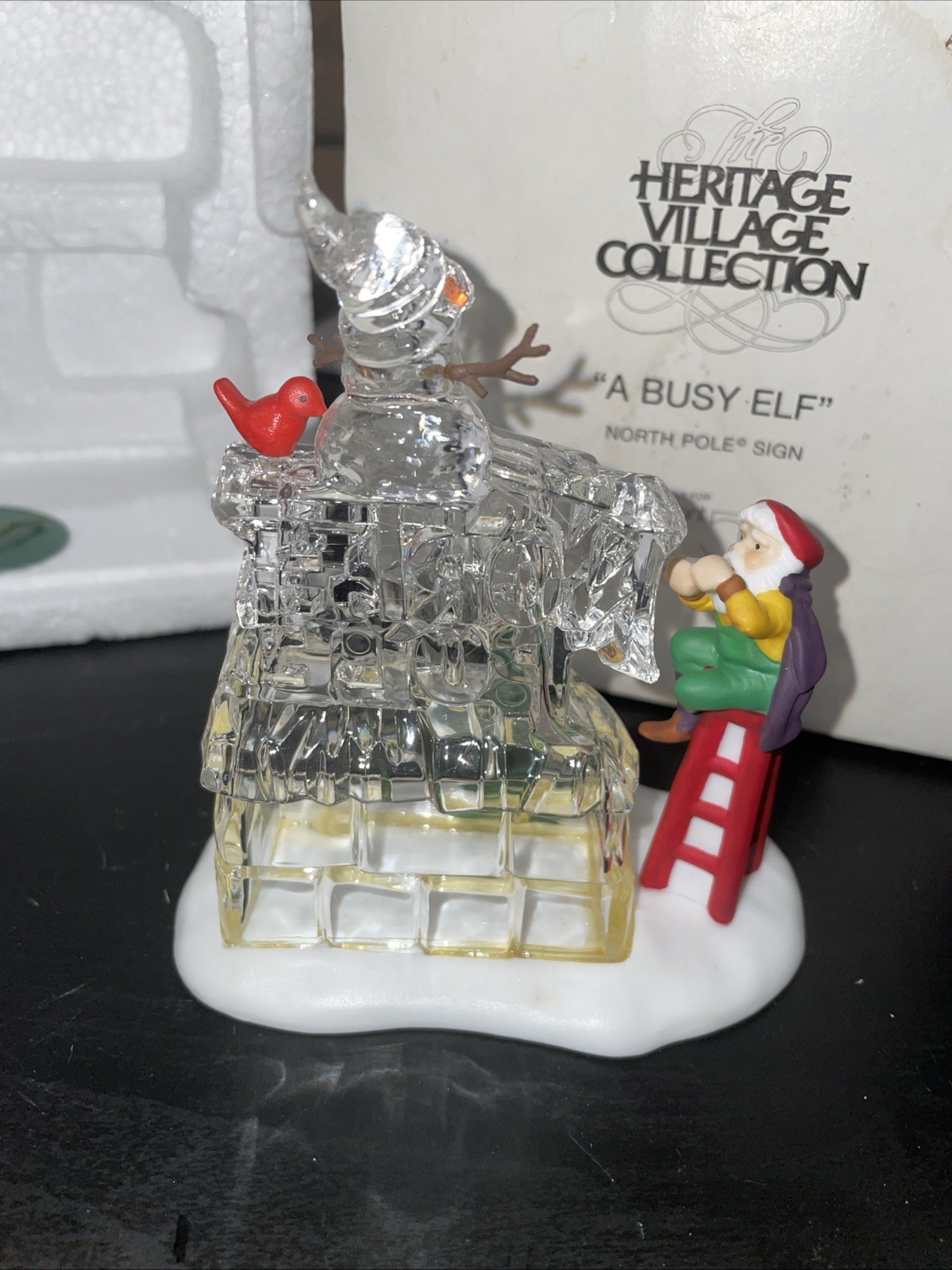 Dept 56” A Busy Elf” 56366 Ice Sculpture Heritage Village Collection