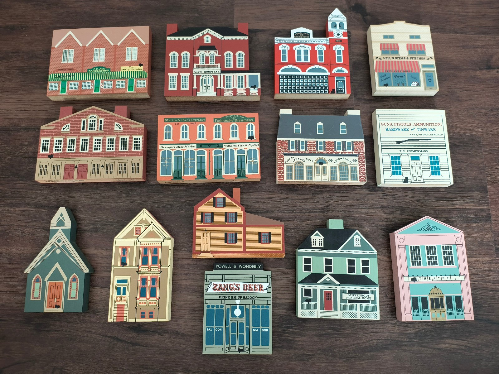 Vintage Lot Of 14 The Cats Meow Village Series Wooden Shelf Sitters