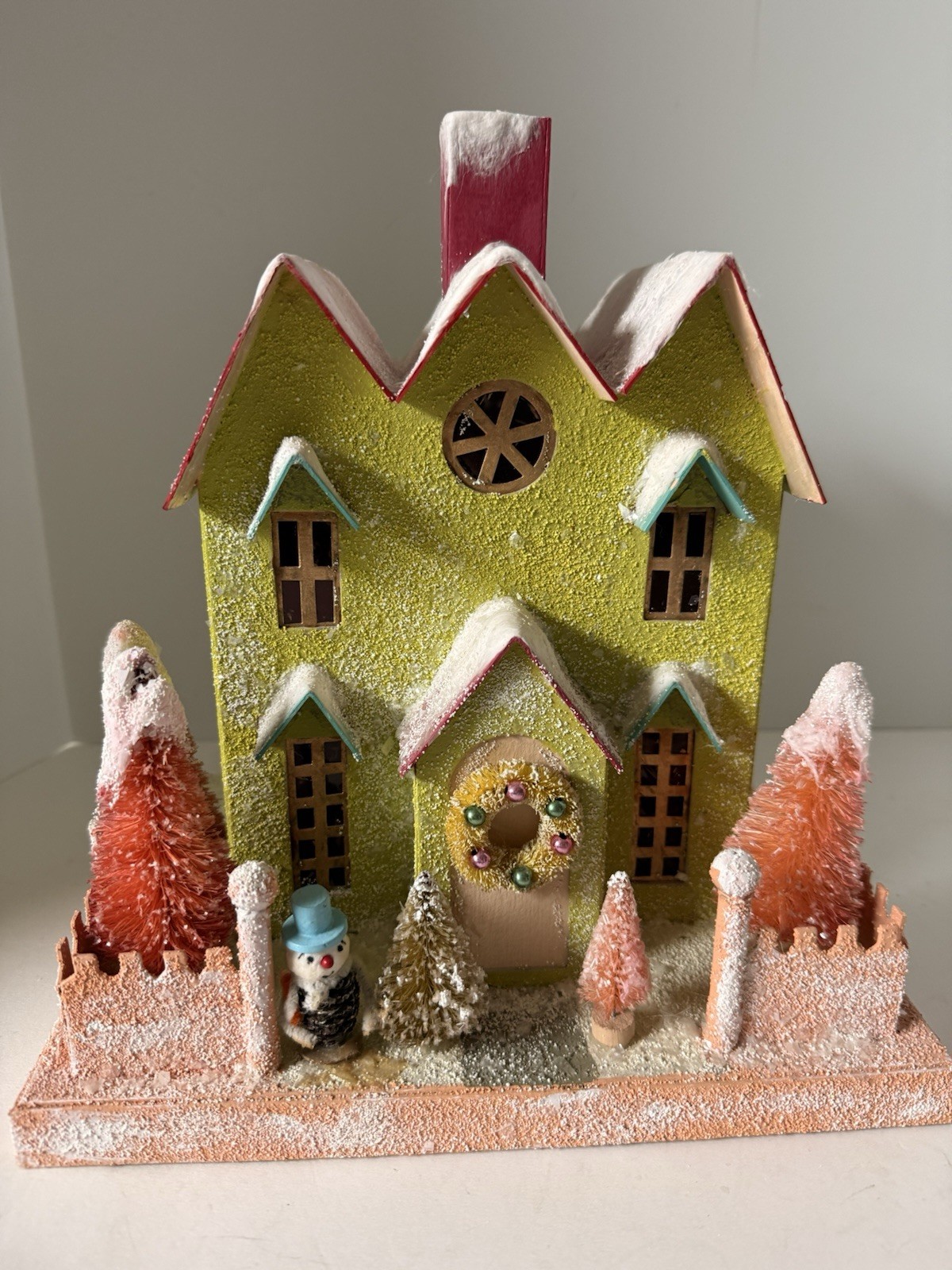 Cody Foster Glitter Light Up Putz House with Bottlebrush Trees Christmas