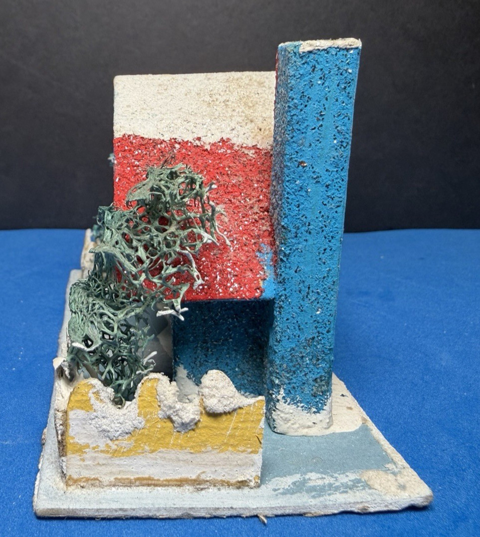 Vntg 1950s Post-WWII Putz House JAPAN Loofah Tree Mica Glitter 4.25″ Lot 2 VGC