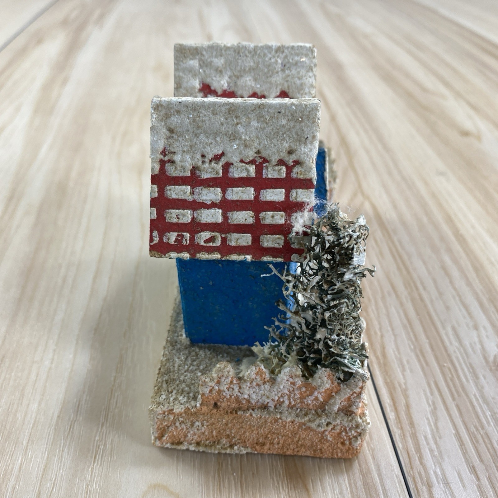 Vintage Putz Christmas Village Blue House Japan Coconut Mica Glitter Fence