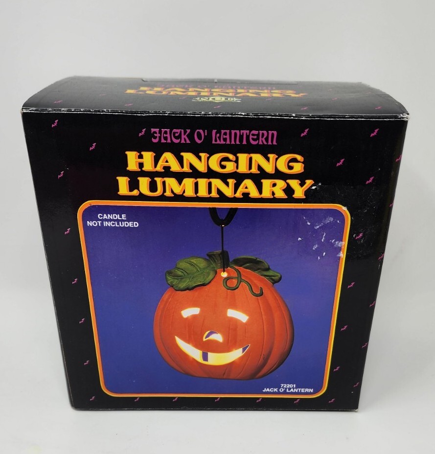 New Vtg Creative Enterprises 1996 Painted Jack O’ Lantern Hanging Luminary 6″x6″