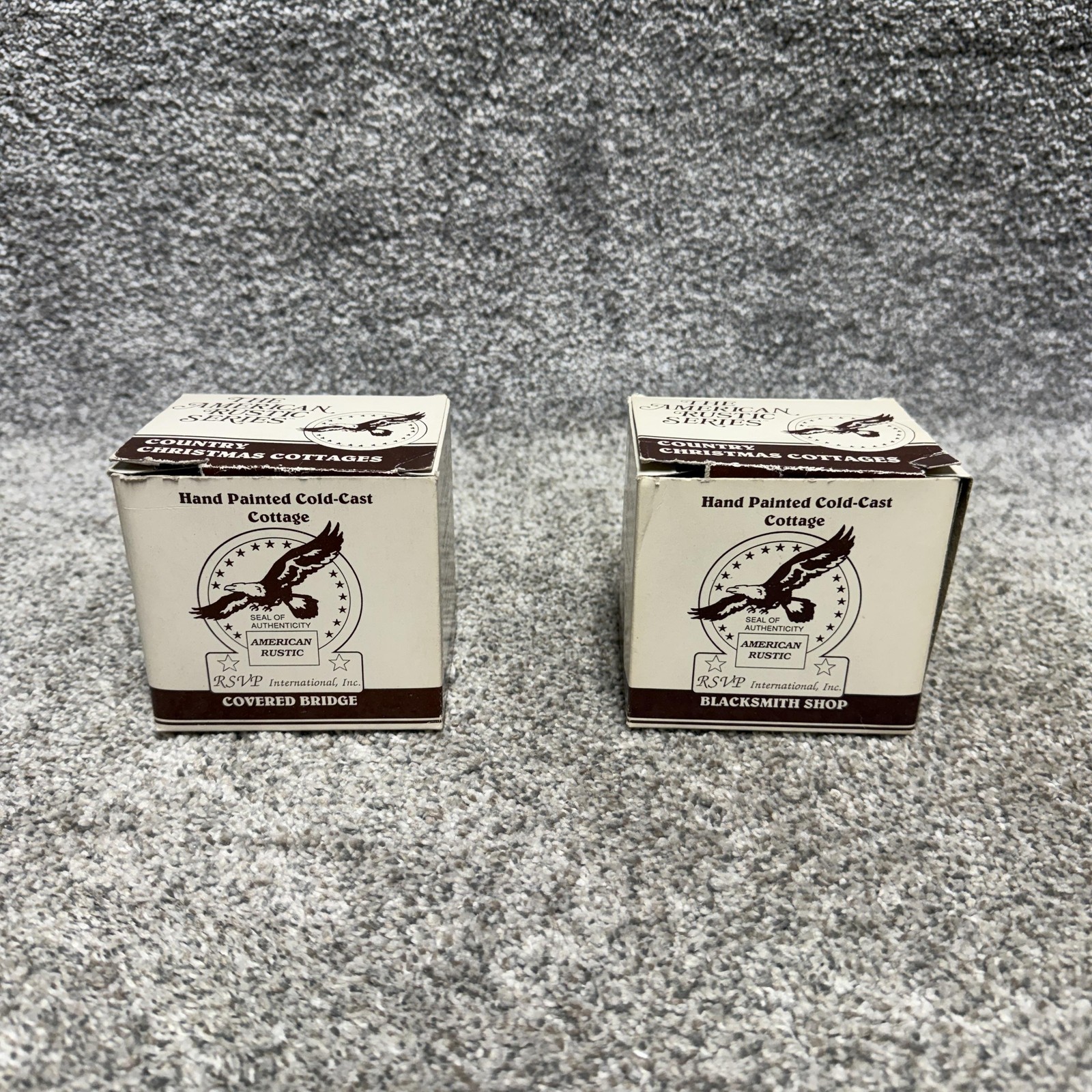 Vintage 1989 RSVP American Rustic Christmas Cottages Lot 5 Mini Houses W Boxes