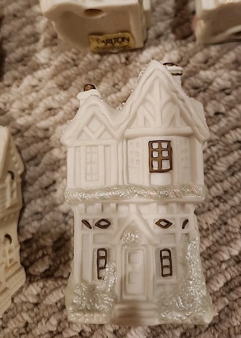 5 Carlton Cards Village Houses Building Figure Decorative Church Bakery Toy VTG
