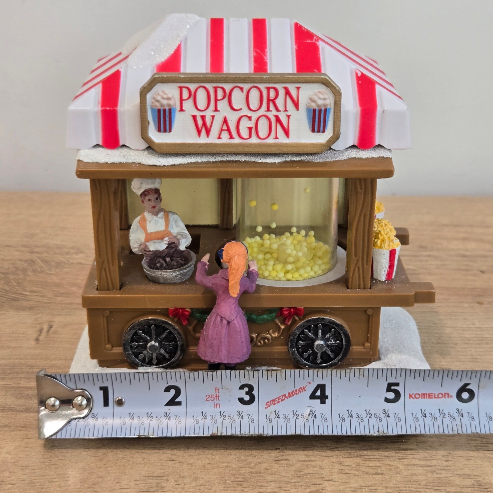 Christmas Village Popcorn Wagon Light Up Animated Battery Operated 5″ Holiday
